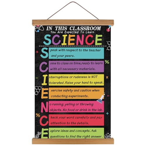 HPNIUB Science Classroom Wall Art With Wood Magnetic Poster Hanger, Positive Chemistry Poster (15.7’’X25.2’’), Experiment Quote Canvas Art Painting for Bulletin Board Laboratory Kids Playroom Classroom Decor