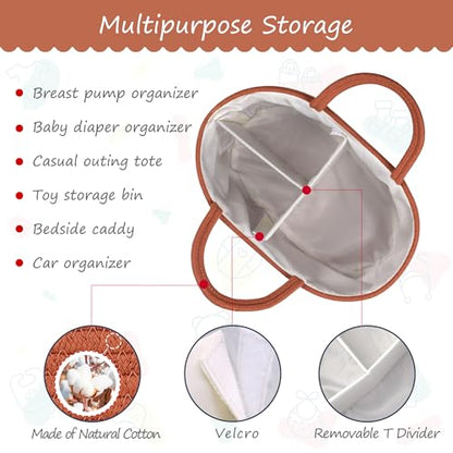 COMSE Large Cotton Rope Baby Diaper Caddy Organizer, Autumn Glaze - color: Autumn Glaze, size: Large