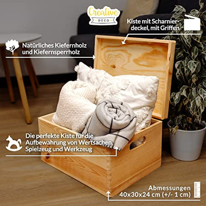 Creative Deco XXL Large Plain Wooden Box Storage with Hinged Lid - color: Beige, size: XXL | Handles