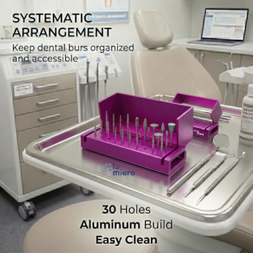 LA MIERE 30 Holes Dental Disinfection Burs Holder Station, Bur Block Organizer with Cover Autoclavable Opening Box Case Aluminum for Lab, Dentist Tool - Purple - color: Purple