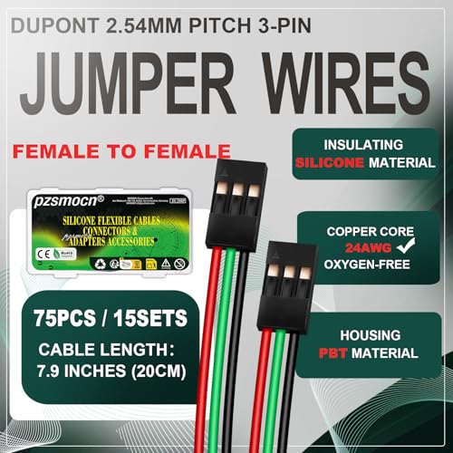 15 Sets / 75 Pcs for Dupont 2.54mm 3-Pin Connector Kit 24AWG 20cm - size: 3-Pin, style: Female to Female