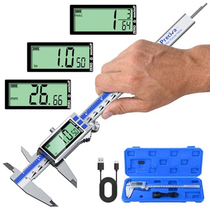 Preciva Digital Caliper 8 Inch, Rechargeable Stainless Steel - size: 8 Inch