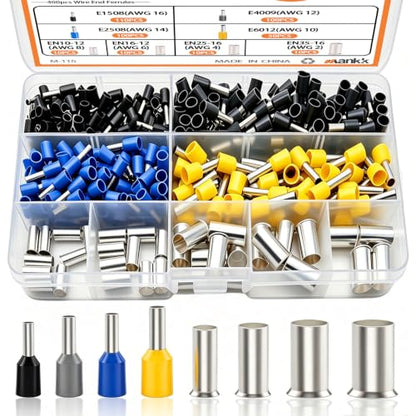 mankk 400PCS Wire Ferrules Terminals Kits Silver Plated Copper Ferrules Wire Ends Terminals Crimp Terminal Connector Sleeves 8 Sizes AWG(16 14 12 10 8 6 4 2) - color: 400PCS