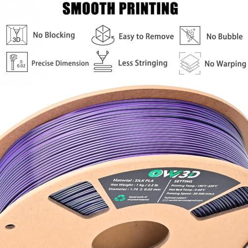 OVV3D Silk PLA Filament 1.75mm, Dual Color PLA Filament 3D Printer Filament, Black Purple 3D Printing Filament +/-0.02mm, 1kg Spool /2.2lb - color: Dual-color Black Purple