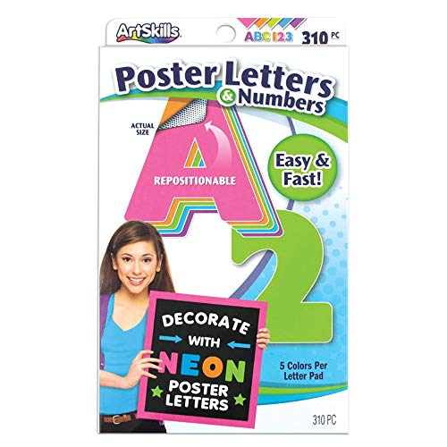 ArtSkills Poster Letters 2.5” Paper Letters for Poster Board Projects, Classroom Bulletin Boards, Sign Making Supplies, Neon, 335 Pieces - color: Neon, size: 2.5 in
