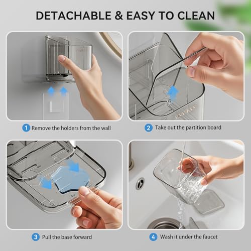 3 Slots Detachable Toothbrush Holders Wall Mounted for Bathrooms - color: Grey*2