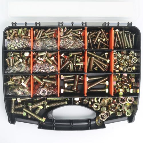 Quibbay 976pcs Nuts and Bolts Assortment Kit, Grade 8.8 Metric Bolt Assortment with Assorted Nuts and Washers, Heavy Duty M6 M8 M10 M12 Hex Bolts and Nuts Kit, Yellow Zinc Plated, Length from 16-50mm - size: 976pcs M6 M8 M10 M12