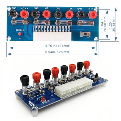 24 Pin ATX Power Supply Breakout Adapter Module Desktop Computer Chassis Testing PC Power Supply ATX Transfer Electrical Board 12V 5V 3.3V