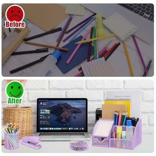 13-in-1 Office Desk Organizer Set for Back to School Supplies Accessories - color: Purple