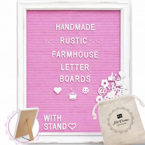 Pink Felt Letter Board Baby Announcement Sign with Rustic Wood White Frame - Rustic Farmhouse Letter Board Sign with Stand - 12x16 Felt Board Changeable Message Board with 350 Letter Set - color: Pink, size: 12x16 inches