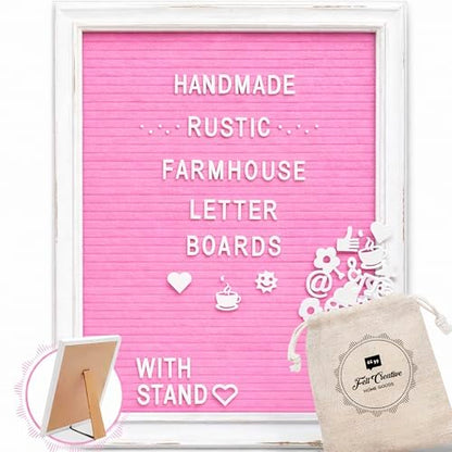 Pink Felt Letter Board Baby Announcement Sign with Rustic Wood White Frame - Rustic Farmhouse Letter Board Sign with Stand - 12x16 Felt Board Changeable Message Board with 350 Letter Set - color: Pink, size: 12x16 inches