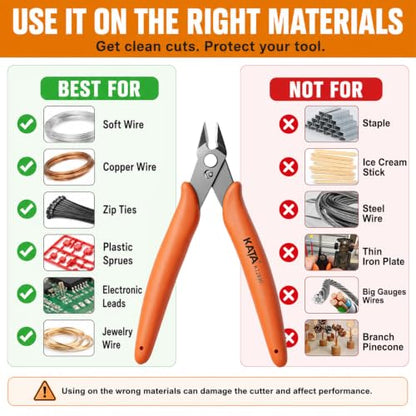 KATA Mini Flush Cutters, 5-Inch Wire Cutters Plier for Jewelry & DIY Crafts - color: 5 Pack 5" Orange