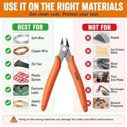 KATA Micro Wire Cutters, 5-Inch Precision Flush Cutter Tool for Electronics - color: 2 Pack 5" Orange