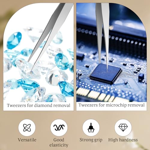 3 PCS Fine Tip Tweezers, Straight Precision Pointed Tweezers for Crafting Stainless Steel Eyelash Tweezer Needle Nose Tweezer for Craft Eyelash Extensions Blackhead Hair Eyebrow Removal Jewelry-Making
