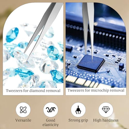 3 PCS Fine Tip Tweezers, Straight Precision Pointed Tweezers for Crafting Stainless Steel Eyelash Tweezer Needle Nose Tweezer for Craft Eyelash Extensions Blackhead Hair Eyebrow Removal Jewelry-Making