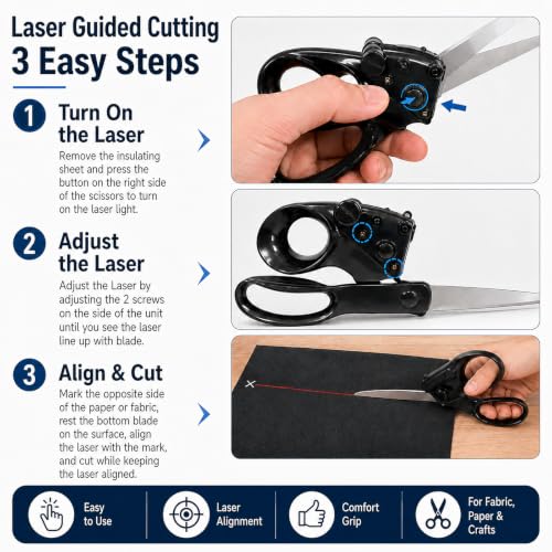 Laser Scissors Kit with Soft Tape Measure & Tailor Chalk Set, Laser Guided Scissors Sewing Guide for Fabric Cutting, Quilting, Dressmaking, Paper, Patterns & DIY Crafts