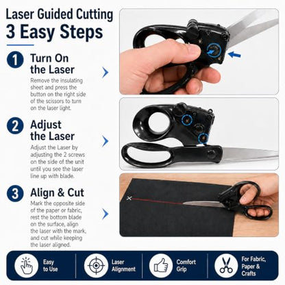 Laser Scissors Kit with Soft Tape Measure & Tailor Chalk Set, Laser Guided Scissors Sewing Guide for Fabric Cutting, Quilting, Dressmaking, Paper, Patterns & DIY Crafts