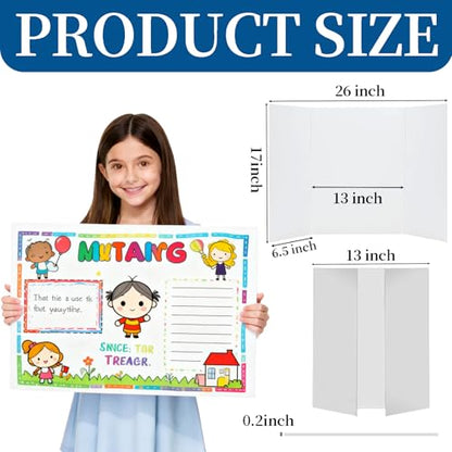 Trifold Poster Board, 4 Pack Large 26" x 17" Heavy-Duty White Corrugated Display Boards, Durable Presentation Board for Science Fairs, School Projects, Event Displays, and Business Presentations