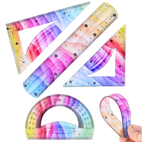 4 Pcs Flexible Rulers Set, Geometry Kit, Bendable Rulers (8 Inch)