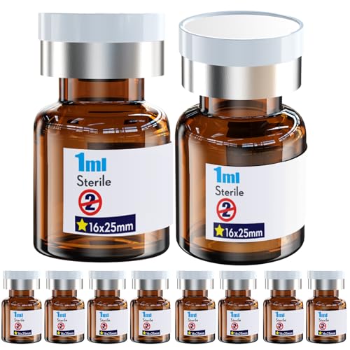 Ks-Tek Sterile Empty Vials with Self Healing Injection Port,with Aluminum plastic Cap,Sterile Package (10, 1ml Amber) - size: 1ml Amber