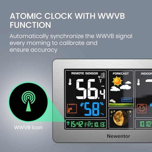 Newentor Weather Station Wireless Indoor Outdoor Thermometer,Sliver,1Sensor - color: Sliver, size: with 1 sensor