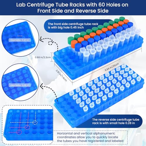 3 pcs microcentrifuge Tube Rack lab centrifuge Tube Holder Stand lab Test Tube Pipe Holder with Double Panel 60 Wells for 0.5ml-2ml Centrifugal Tube - color: Blue Green and Orange, size: 3pcs 8inX2.87inX0.86in