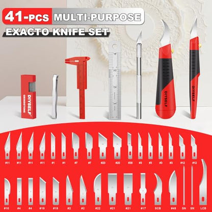 DIYSELF 41-Piece Exacto Knife Set, Precision Hobby Knife Kit for Art Crafts - color: Red-41pcs