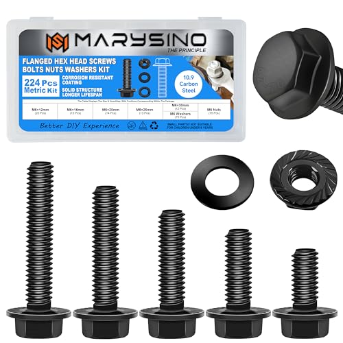 244Pcs Flange Hex Head Metric Bolt Assortment, M6x1.0 Bolt (12mm to 30mm) Bolts and Nuts Kit for Automotive, Black Zinc Galvanized Steel - color: Black, size: 244Pcs M6