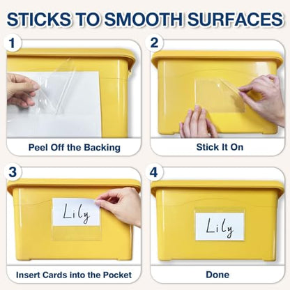 H4D 48 Pack labels for Storage Bins, 3" x 5" Plastic Clear Adhesive Pockets - size: 3" x 5", style: 48 Pack