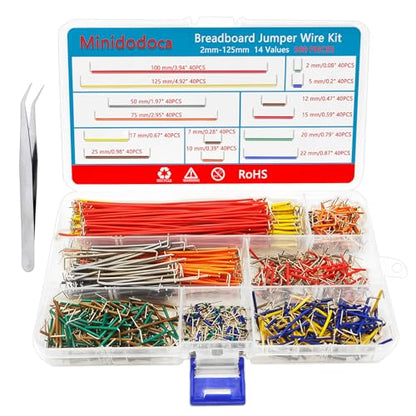 560Pcs Breadboard and Jumper Wire kit PCB Circuit Board Assortment 14 Different Lengths with breadboard，Tweezers，Alligator Clip Test Leads and Plastic Box - size: 560pcs Jumper Wires + 3pcs Breadboards