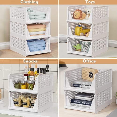caktraie 5 Pack Stackable Closet Storage Basket - Stackable Storage Bins - size: 5 Pack White