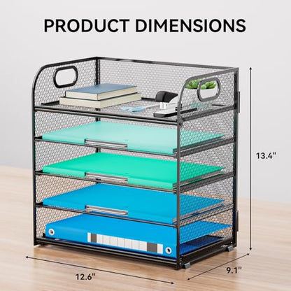Paper Organizer Letter Tray with Handle, 5-Tier Black - color: Black, size: 12.6" x 9.1" x 13.4"