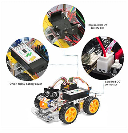 OSOYOO Robot Car Starter Kit for Arduino | STEM Remote Controlled App Educational Motorized Robotics for Building Programming Learning How to Code | IOT Mechanical DIY Coding for Teens Adults - style: V2.1 robot car Without battery
