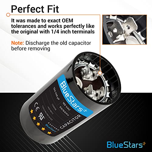 [2025 Upgraded] BlueStars 124-149 uf/MFD 165VAC Round Run Start Capacitor Replacement Part - Exact Fit for AC Motor Run or Fan Start and Cool or Heat Pump Air Conditioner - size: 124-149 MFD 165 VAC
