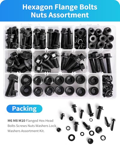 300Pcs Metric Flange Bolt Assortment, M6 M8 M10 Flange Hex Bolts and Nuts Washers Kit, Alloy Steel Class 10.9 Black Zinc Plated, M6x1.0, M8x1.25, M10x1.5 (12mm to 30mm) (Black) - color: Black
