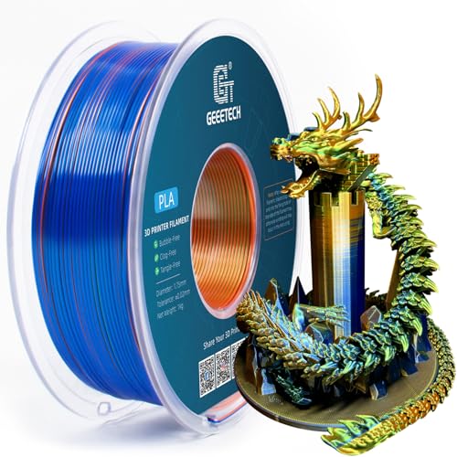 Geeetech 3D Printer Silk PLA Tri-Color Filament, Metal-Like Shiny Silk Filament 1.75mm 1kg (2.2lbs) Spool, Dimensional Accuracy +/- 0.02 mm, Tri-Color Orange Blue Green - color: 1kg Triple Color Orange-blue-green