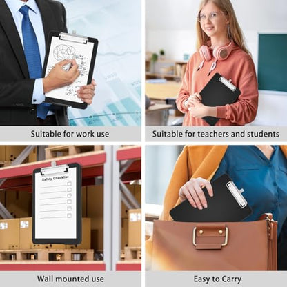 Hongri A5 Clipboard with Storage, Metal Retractable Pen Holder, Black - color: Black