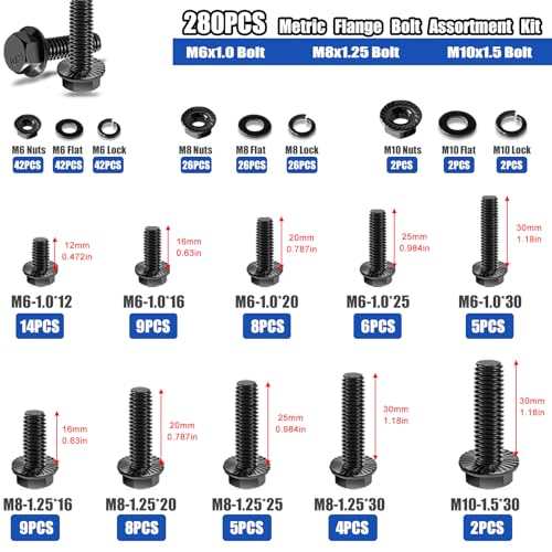 Taiss 3160PCS Metric Flange Bolt Assortment Kit,Nuts and Bolts Assortment Kit M2 M3 M4 M5 M6x1.0 M8x1.25 M10x1.5 Bolt(4-45mm) 42 Sizes Hex Socket Button & Cap Head Metric Screw 10.9 Black Zinc Plated - color: BK 3160PCS Kit