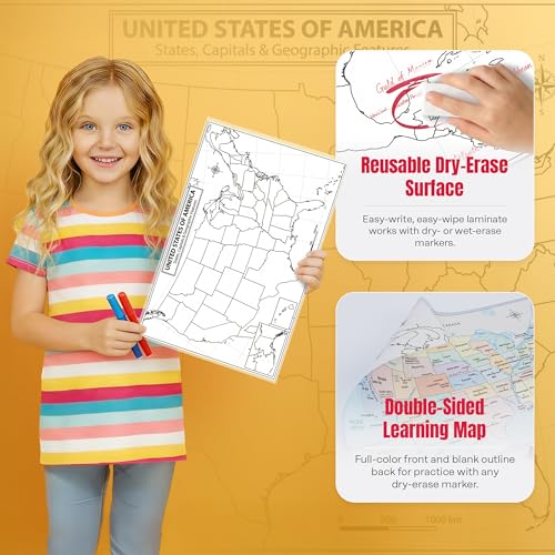 World Geography Map Set – 9-Pack Laminated 11x17 Dry Erase Study Maps | Double-Sided Classroom Learning Tools with Color Maps Front & Blank Outline Backs | Reusable Homeschool Practice, Test Prep & Memorization Aid - color: 9-Pack Bundle