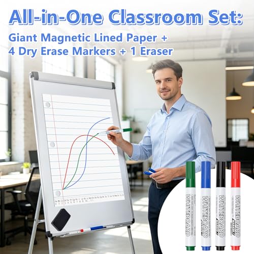 Meetory Giant Magnetic Dry Erase Notebook Paper, 17" x 22"