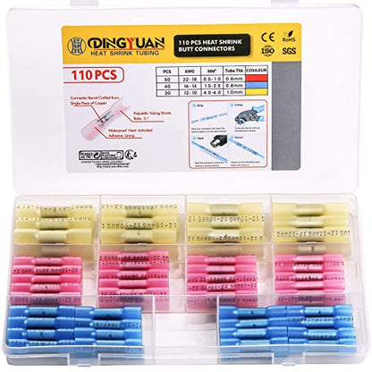 Heat Shrink Butt Connector Kit, 22-10 AWG, 110PCS - size: Butt 110PCS