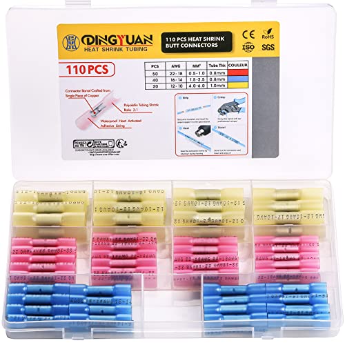 Heat Shrink Butt Connector Kit, 22-10 AWG, 110PCS - size: Butt 110PCS