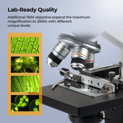 [Blood Version] Vabiooth Dual-View Compound Monocular Microscope 40X-2500X Magnification with 7" LCD Screen 5MP E-Eyepiece, Adjustable Mechanical Stage, Aluminum Carry Box for observing Live Blood - style: Blood