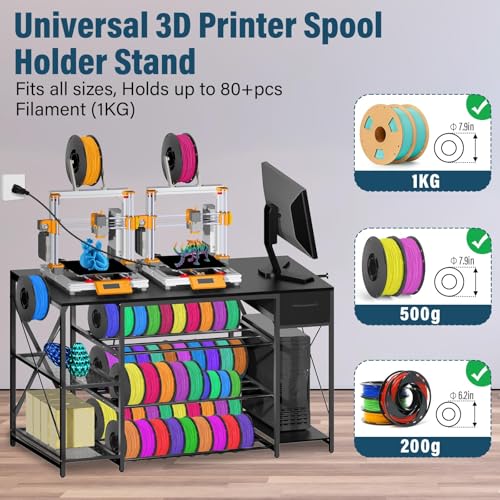 3D Printer Stand with Filament Storage, 4-Tier Heavy Duty Printer Table - color: Black