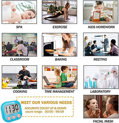 Digital Kitchen Timer, Big Display Screen, Loud Alarm, Strong Magnetic Backing Stand, Cooking Baking Kids Classroom Teacher Game Timers, Minute Seconds Count Up Countdown and Simple Operation(4 Pack)