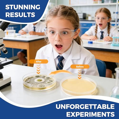 Bacteria Growing Kit with Pre-Poured Agar Plates | LB Agar Petri Dishes for Kids, Students | Ready-to-Use for Science Fair Projects, School Labs & Home Experiments
