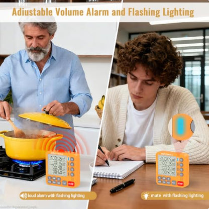 Digital Dual Kitchen Timer, Multiple Channels Countdown Timer - color: Orange
