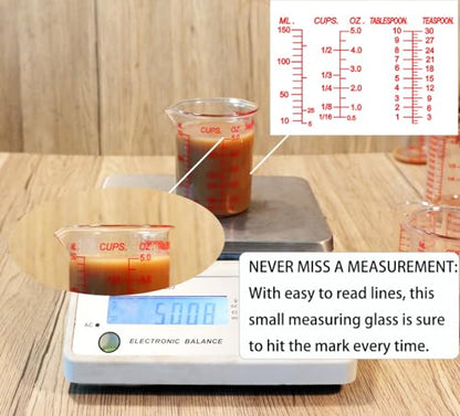 Ackers BORO3.3 Glass Measuring Cup, V-Shaped Spout, 150 mL / 5 oz, 2 Pack - size: 150ML(5.0OZ)-Pack of 2