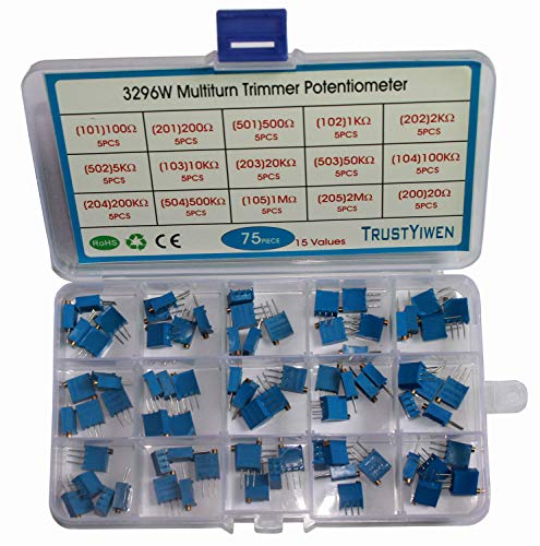 New 75pcs 15values 20 to 2M ohm 3296W Multiturn Trimmer Potentiometer Assortment Kit