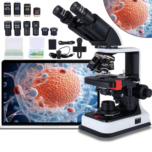 Herwicm 40X-2500X Microscope Laboratory Microscope for Adults with LED, Double 3D Mechanical Stage, Abbe Spotting Scope for Students Children Adults Laboratory Education Science Doppelt Tisch